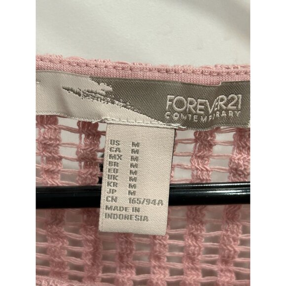 Forever 21 Pink Sheer Cap Sleeve Baby Doll Lace Knit Textured Top Sz Medium - Picture 6 of 9